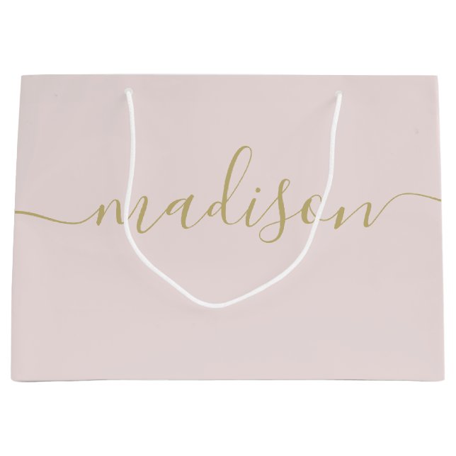 Custom Girl Chic Feminine Gold Script Blush Pink Große Geschenktüte (Vorderseite)
