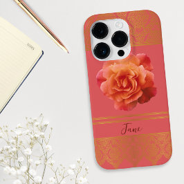 Custom Girl Floral Pink and Golden Damask Lace Case-Mate iPhone 14 Pro Hülle