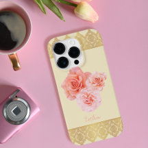 Custom Girl Floral Pink and Golden Damask Lace