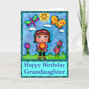 Custom Girl & Flower Art Birthday Greeting Card Karte