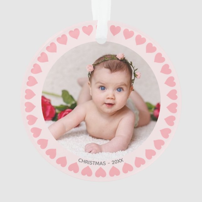 Custom Girl Foto & Pink Hearts Ornament (Rückseite)