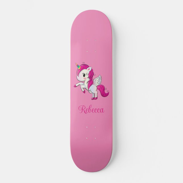 Custom Girl Funkelnd rosa Einhorn Skateboard (Vorderseite)
