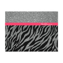 Custom Girl Glitzer Silver Pink Zebra Glam Name