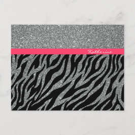 Custom Girl Glitzer Silver Pink Zebra Glam Name Postkarte