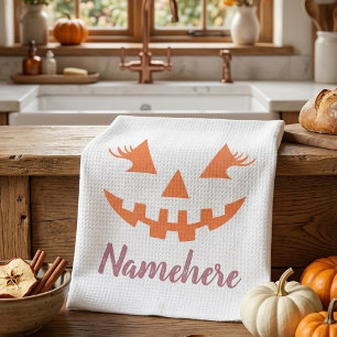Custom Girl Kürbislaterne Pumpkin Halloween Geschirrtuch