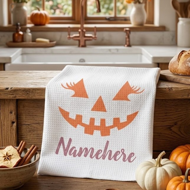 Custom Girl Kürbislaterne Pumpkin Halloween Geschirrtuch (Von Creator hochgeladen)