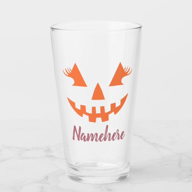 Custom Girl Kürbislaterne Pumpkin Halloween Glas (Vorderseite)