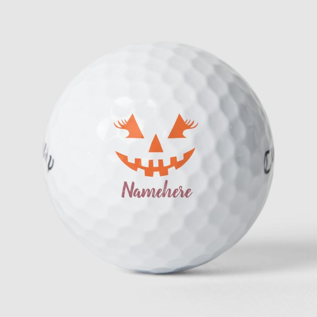 Custom Girl Kürbislaterne Pumpkin Halloween Golfball (Vorderseite)