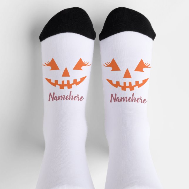 Custom Girl Kürbislaterne Pumpkin Halloween Socken (Oben)