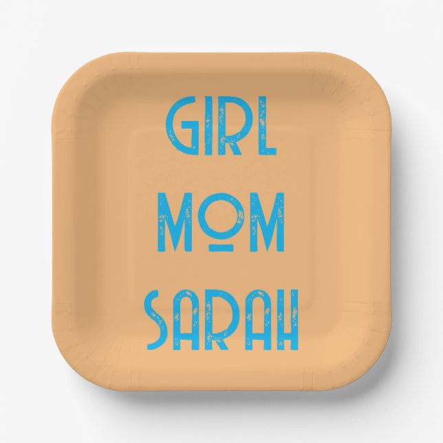 custom GIRL MOM BABY SHOWER peach Paper Plate Pappteller (Vorderseite)