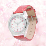 Custom Girl Name Red Glitzer Strap Kid Armbanduhr<br><div class="desc">Benutzerdefinierter Mädchenname Roter Glitzer Strap Kid Watch</div>
