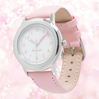 Custom Girl Name Stainless Steel Rosa Strap Kid Armbanduhr