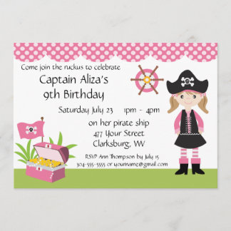 Custom Girl Pirate Geburtstagsparty Einladung
