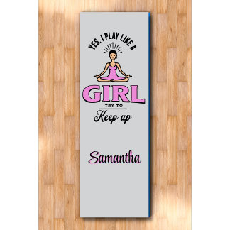 Custom Girl "Play as a girl" Funny Zitat Pink Yogamatte
