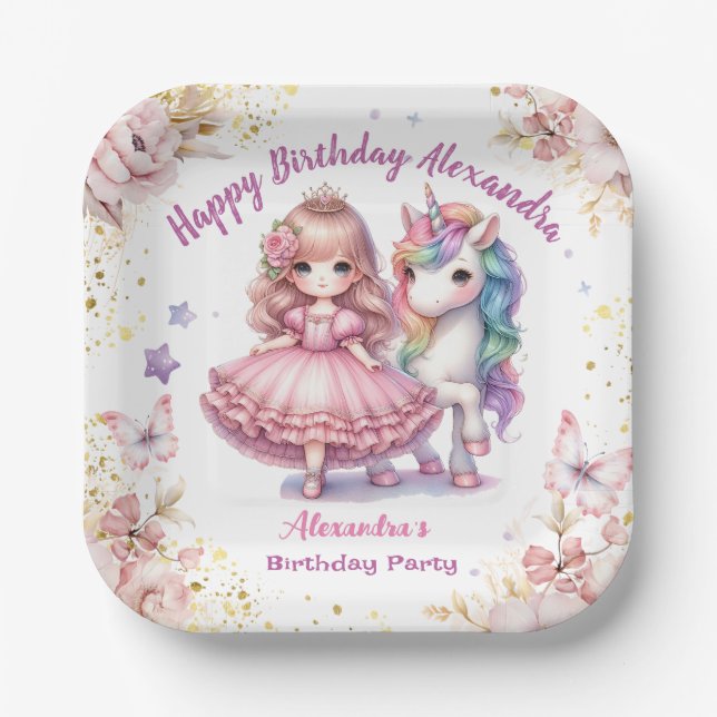 Custom Girl Princess Unicorn Birthday Paper Teller (Vorderseite)