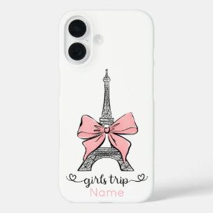 Custom Girl Trip Eiffelturm & Pink Bow iPhone 16 Hülle