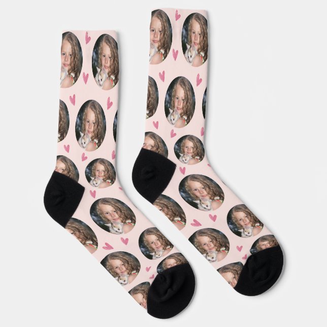 Custom Girlfriend Foto Blush Pink Liebe Socken (Rechts)