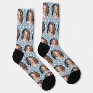 Custom Girlfriend Foto Dusty Blue Polka Dots Liebe Socken