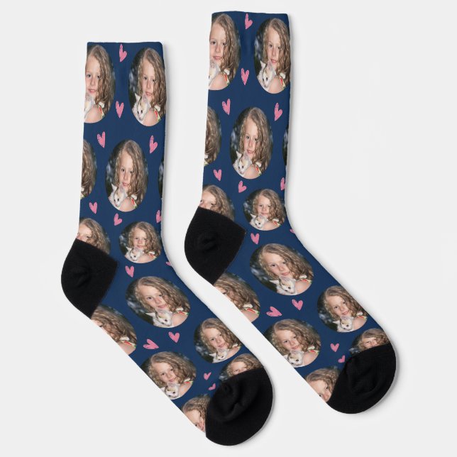 Custom Girlfriend Foto Navy Blue Liebe Socken (Rechts)