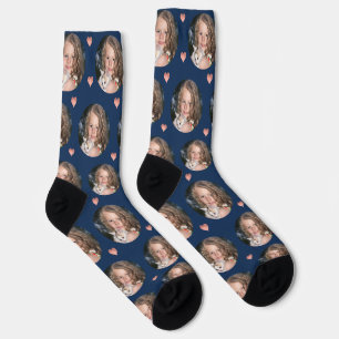 Custom Girlfriend Foto Navy Rose Gold Heft Socken