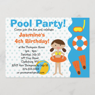 Custom Girl's Birthday Pool Party Einladung