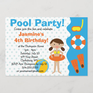 Custom Girl's Birthday Pool Party Einladung