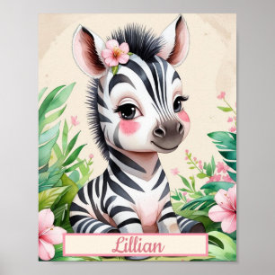 Custom Girl's Dschungel Themed Kinderzimmer Zebra Poster