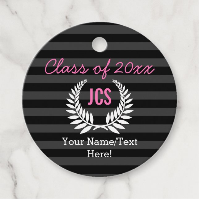Custom Girls Graduation Party Black Pink Monogram Geschenkanhänger (Vorderseite)