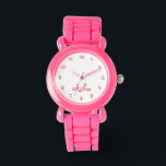 Custom Girls Name Pink Glitter Strap Kids Watch Armbanduhr<br><div class="desc">Custom Girls Name Pink Glitter Strap Kids Watch Custom, personalized, kids girls fun cool girly pink glitter strap, stainless steel case, wrist watch. Simply type in the name. Go ahead create a wonderful, custom watch for the lil princess in your life - daughter, sister, niece, granddaughter, goddaughter, stepdaughter. Makes a...</div>
