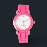 Custom Girls Name Pink Glitter Strap Kids Watch Armbanduhr<br><div class="desc">Custom Girls Name Pink Glitter Strap Kids Watch Custom, personalized, kids girls fun cool girly pink glitter strap, stainless steel case, wrist watch. Simply type in the name. Go ahead create a wonderful, custom watch for the lil princess in your life - daughter, sister, niece, granddaughter, goddaughter, stepdaughter. Makes a...</div>