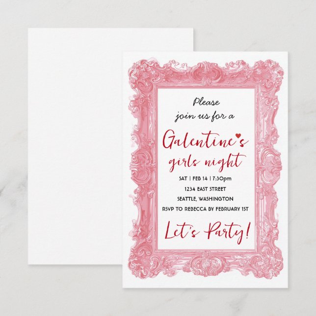 Custom Girls Night Galentine Pink Party Invitation RSVP Karte (Vorne/Hinten)