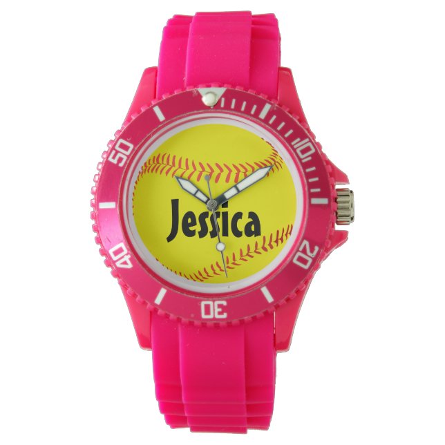 Custom Girls Sporty Pink FastpitchSoftball Watch Armbanduhr (Vorderseite)