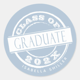 Custom Girly Dusty Blue Graduate Runder Aufkleber
