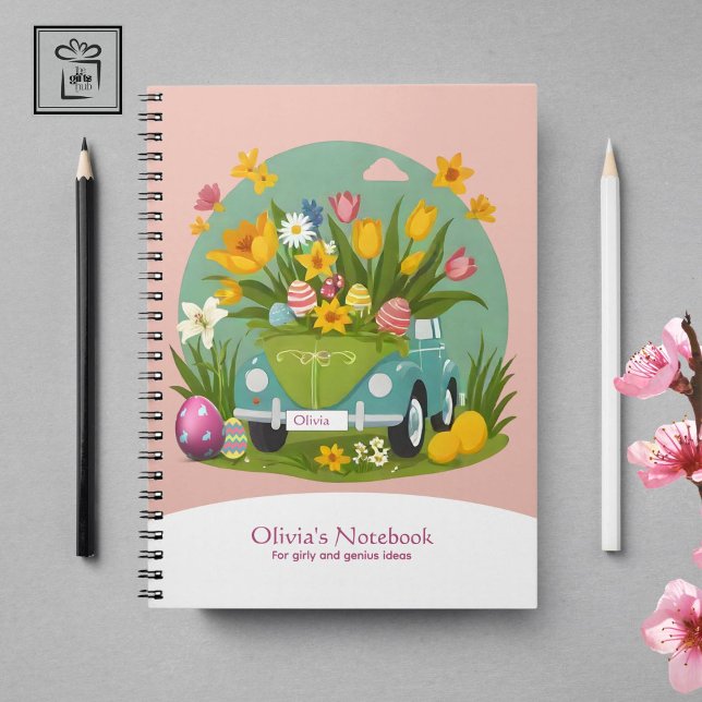 Custom Girly Floral Car Osterthema Notizblock (Custom Girly Floral Car Easter-themed Notebook)