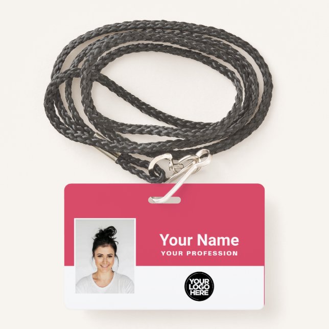 Custom Girly Pink Mitarbeiter Logo-ID Lanyard Ausweis (Vorderseite mit Schlüsselband)