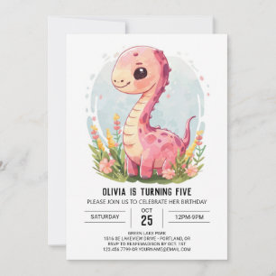 Custom Girly Printable Dinosaur Girl Birthday Einladung
