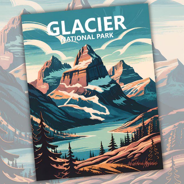 Custom Glacier National Park Retro WPA Reisen Postkarte (Custom Glacier National Park Lake Retro WPA Travel Postcard)