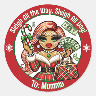 Custom Glam Diva Gingerbread Weihnachtsgeschenke T Runder Aufkleber