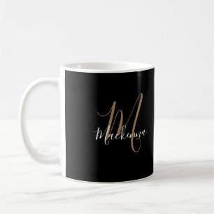 Custom Glamour Black Gold Monogram Name Elegant Kaffeetasse