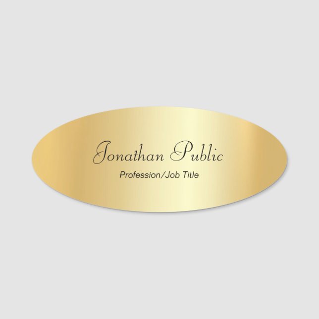 Custom Glamour Gold Handschrift Elegantes Oval Namensschild (Vorderseite)