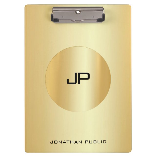 Custom Glamour Gold Look Elegante Monogram Modern Klemmbrett (Vorderseite)