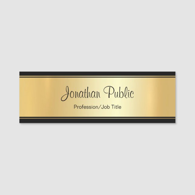 Custom Glamour Gold Rectangle Handschrift Modern Namensschild (Vorderseite)