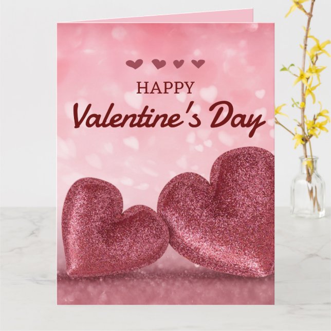 Custom Glittering Lila Heart Shiny Valentine Karte (Gelbe Blume)