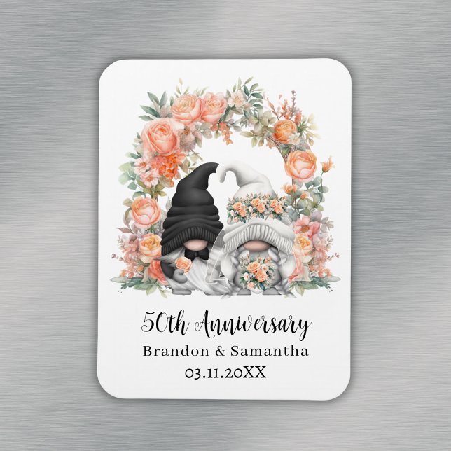 Custom Gnome Peach Floral 50. Hochzeitstag Magnet (Custom Gnome Peach Floral 50th Wedding Anniversary Magnet
)