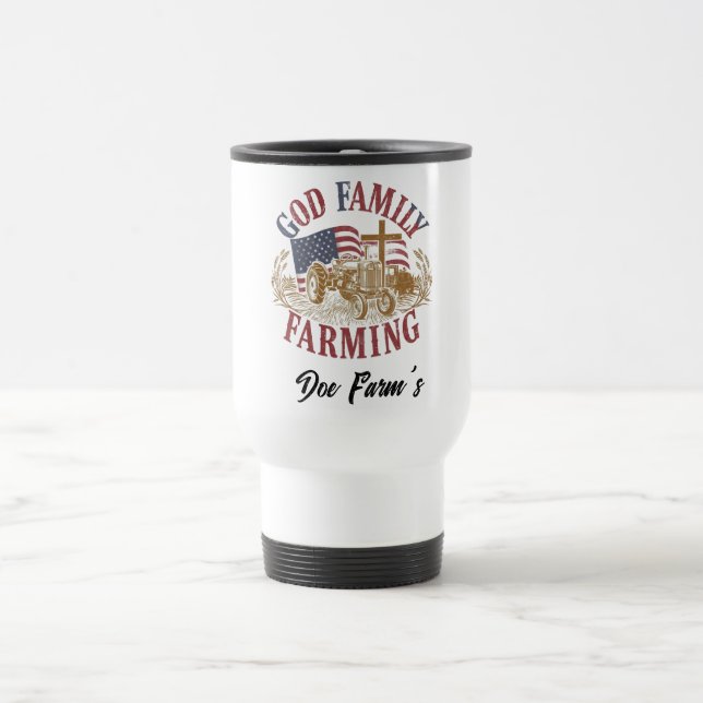 Custom “God Family Farming” Travel Mug Reisebecher (Mittel)