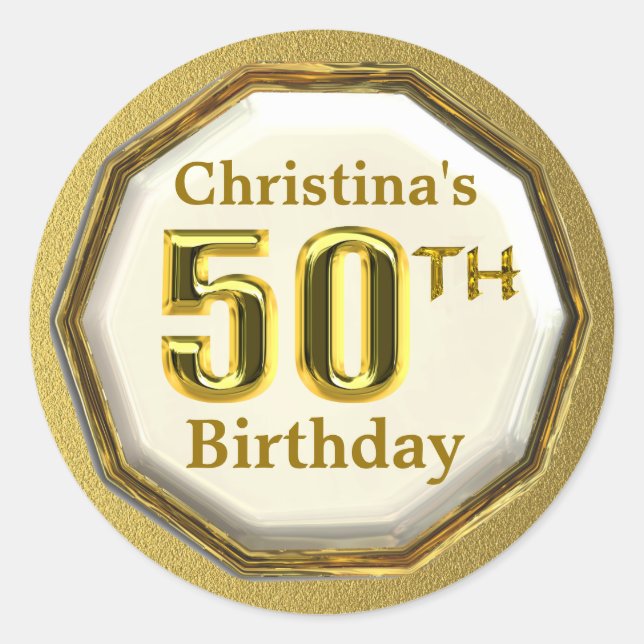 Custom Gold 50. Geburtstag Stickers (Vorderseite)