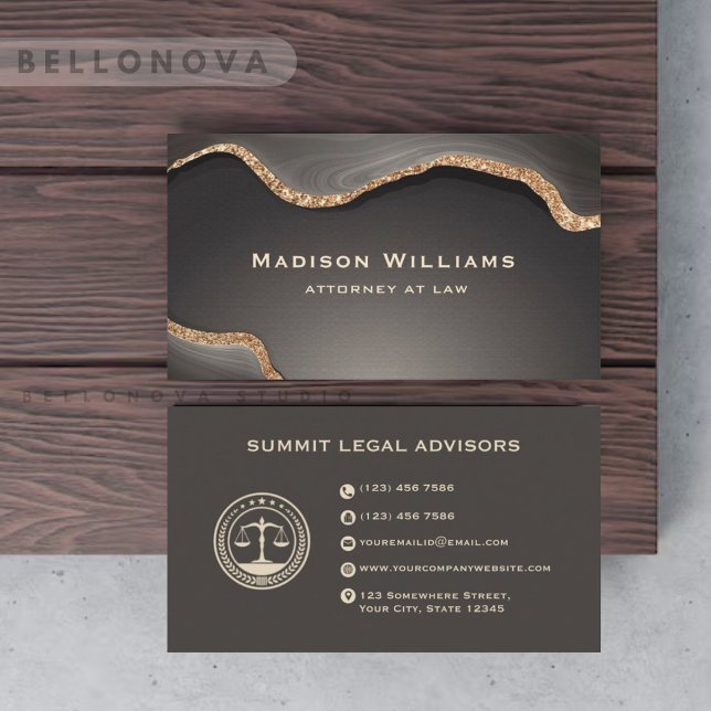 Custom Gold Black Gray Marble Monogram Law Office Visitenkarte (Custom Gold Black Grey Marble Monogram Law Office Business Card)