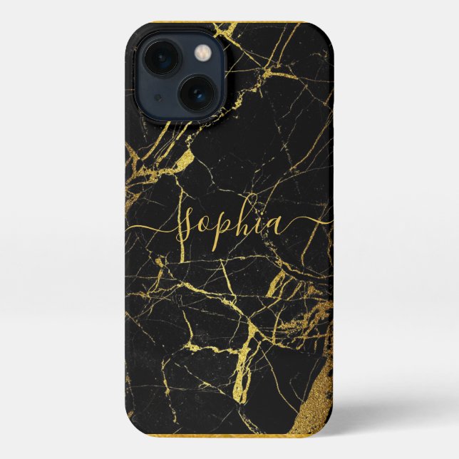 Custom Gold Black Marble Handy 11 12 Pro Max iPhone Hülle (Rückseite)