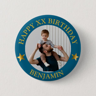 Custom Gold Blue Happy Geburtstag Foto und Alter Button