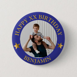 Custom Gold Blue Happy Geburtstag Foto und Alter Button